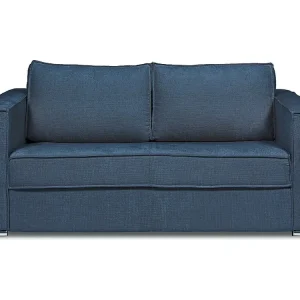 Express-vierzitsslaapbank van blauwe stof met textuur - 160 cm - Matras 18 cm LORETO