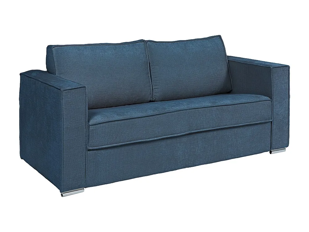 Express-vierzitsslaapbank van blauwe stof met textuur - 160 cm - Matras 14 cm LORETO