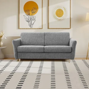 Express-vierzitsslaapbank van grijze stof - Bed 160 cm - Matras 14 cm ARCADIA