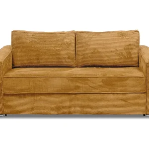 Express-vierzitsslaapbank van mosterdgeel ribfluweel, 160 cm, 14 cm LORETO