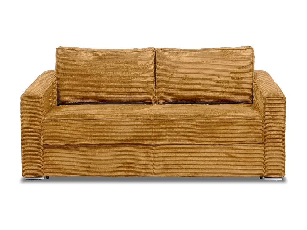 Express-vierzitsslaapbank van mosterdgeel ribfluweel, 160 cm, 14 cm LORETO