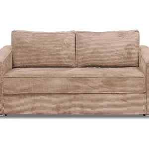 Express-vierzitsslaapbank van taupegrijs ribfluweel - 160 cm - 18 cm LORETO