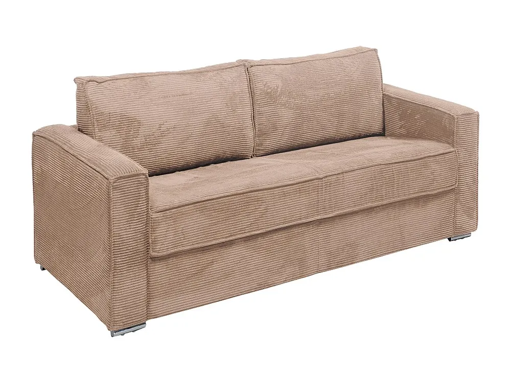 Express-vierzitsslaapbank van taupegrijs ribfluweel - 160 cm - 14 cm LORETO