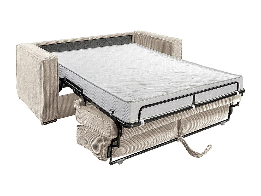 Express-vierzitsslaapbank van taupegrijs ribfluweel - 160 cm - 14 cm LORETO