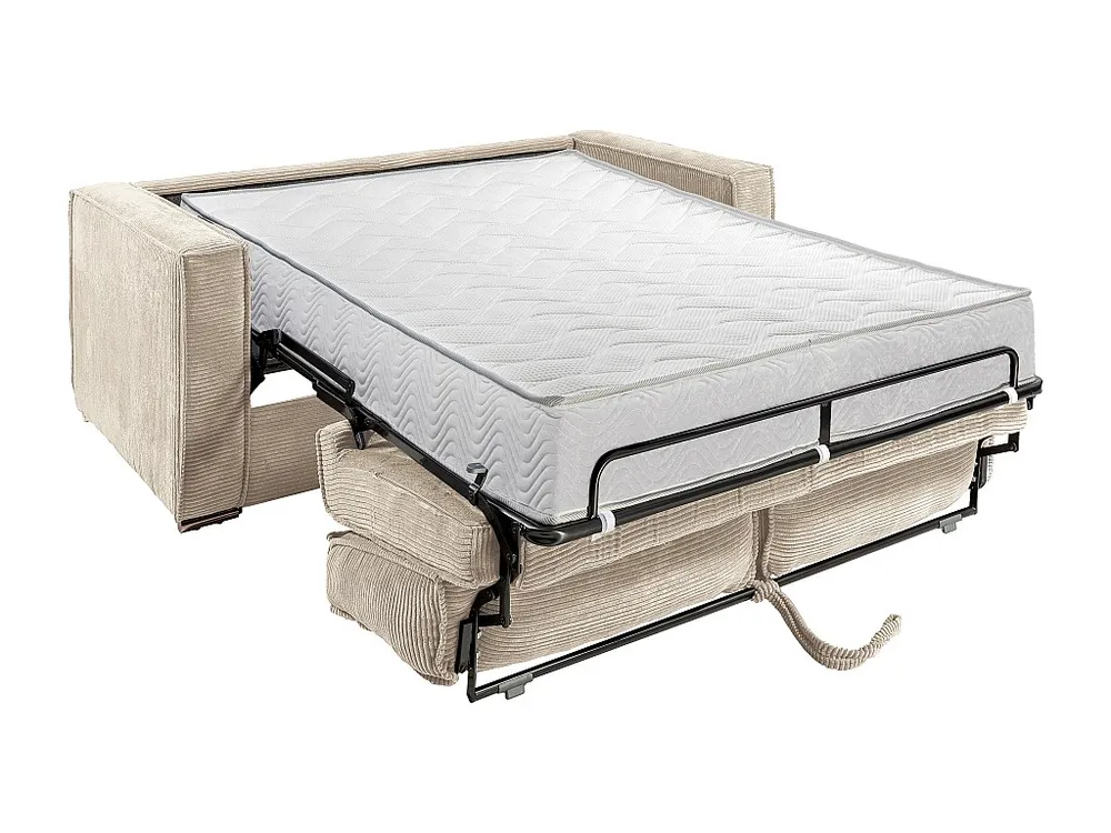 Express-vierzitsslaapbank van taupegrijs ribfluweel - 160 cm - 22 cm LORETO