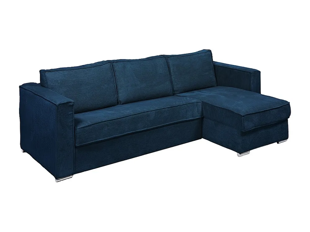 Omkeerbare express-hoekslaapbank van nachtblauw ribfluweel, bed met latten 140 cm LORETO