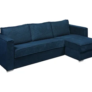 Omkeerbare express-hoekslaapbank van nachtblauw ribfluweel, bed 160 cm, dikte 18 cm LORETO