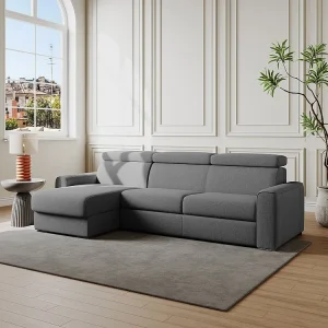 Omkeerbare slaapbank met hoek grijze stof Bed van 160 cm dikte 14 cm VIZIR