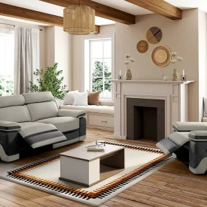 Relax driezitsslaapbank + fauteuil - lichtgrijze microvezel en antracietkleurige strepen TALCA