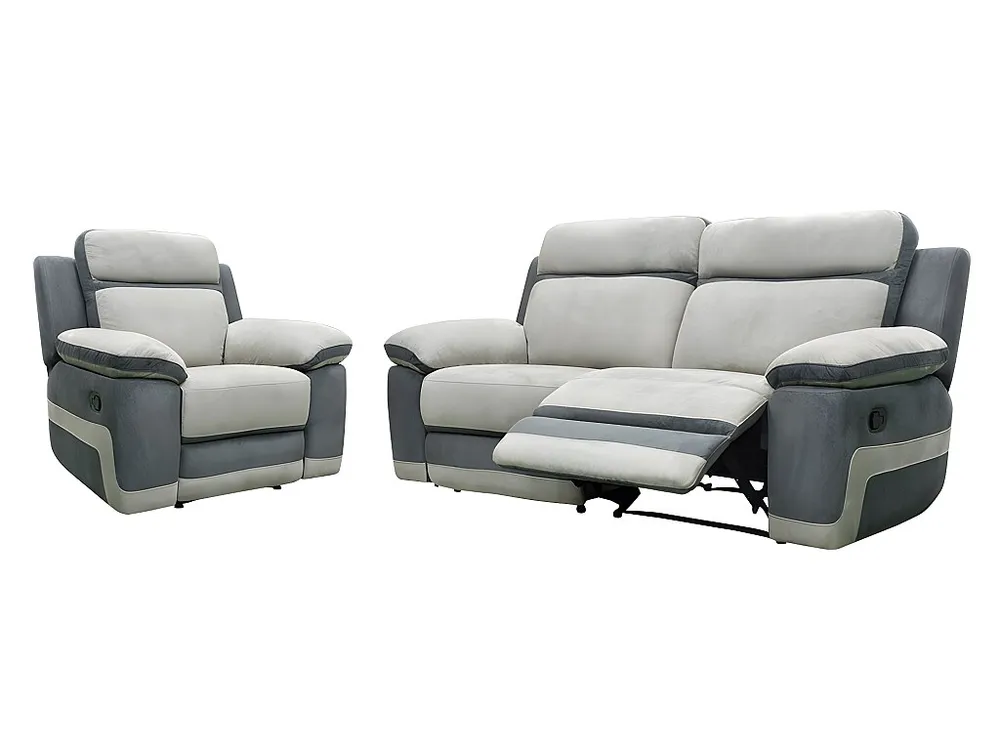 Relax driezitsslaapbank + fauteuil - lichtgrijze microvezel en antracietkleurige strepen TALCA