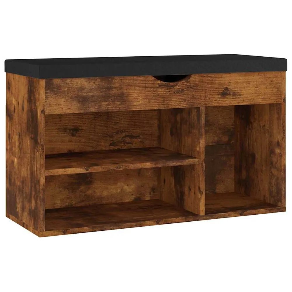 Schoenenbank met kussen 80x30x47 cm bewerkt hout gerookt eiken