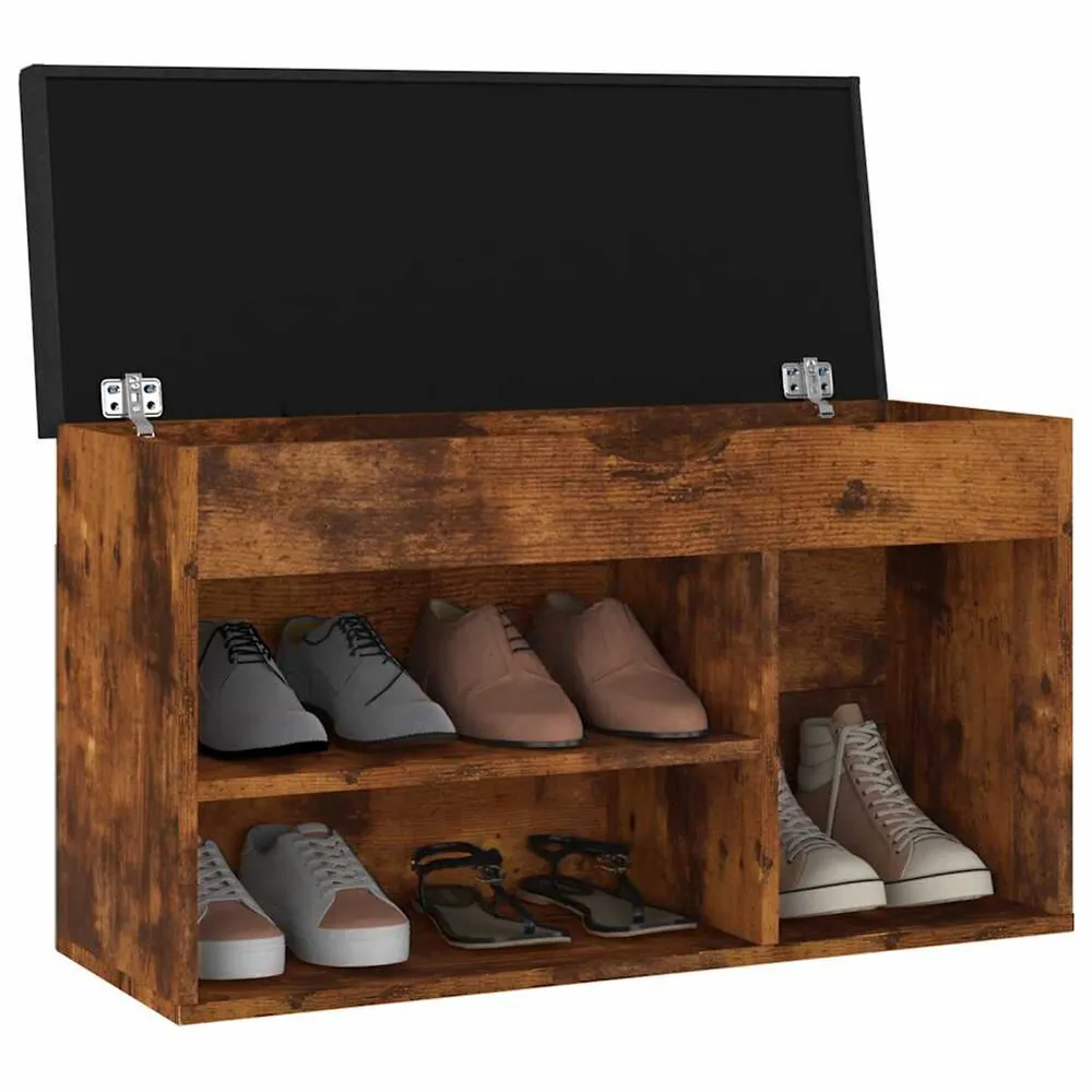 Schoenenbank met kussen 80x30x47 cm bewerkt hout gerookt eiken