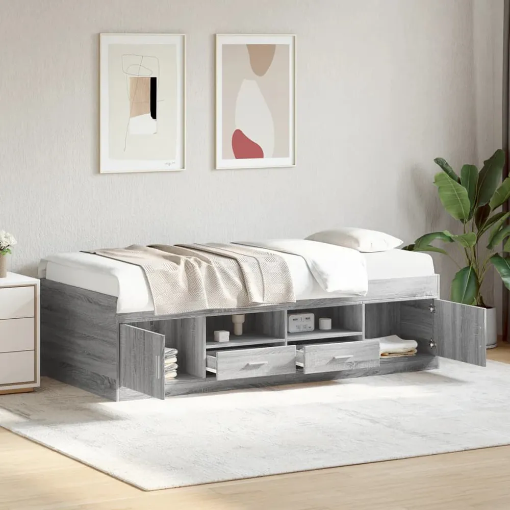 Slaapbank met lades zonder matras 100x200 cm grijs sonoma eiken