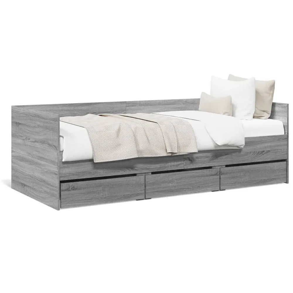 Slaapbank met lades zonder matras 100x200 cm grijs sonoma eiken