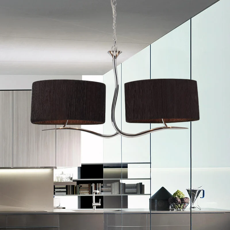 Dimmbare Klassieke hangende hanglamp met 4 lampen, stoffen eilandverlichting zwart/wit voor eetkamer