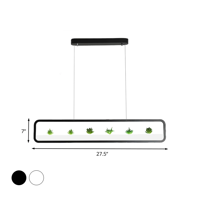 Track Verlichting Rechthoekige acryl eilandkroonluchter Eenvoudige 27,5"/39" lange LED-eetkamerplafondlamp zwart/wit