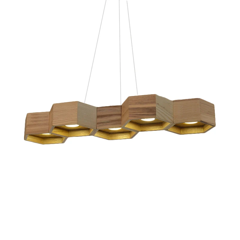 Zeshoekige eilandverlichting Hedendaags houten 5/7-licht houten plafondlamp voor woonkamer