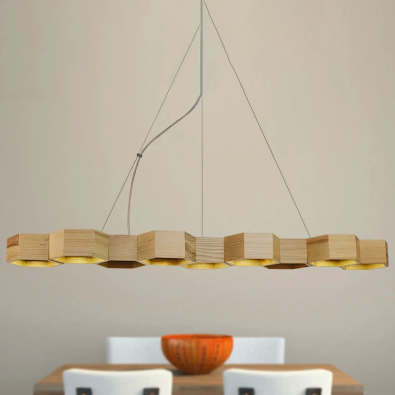Zeshoekige eilandverlichting Hedendaags houten 5/7-licht houten plafondlamp voor woonkamer