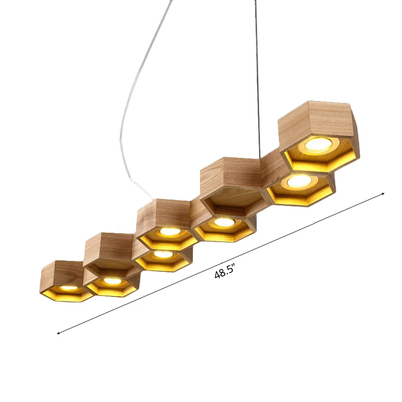 Zeshoekige eilandverlichting Hedendaags houten 5/7-licht houten plafondlamp voor woonkamer