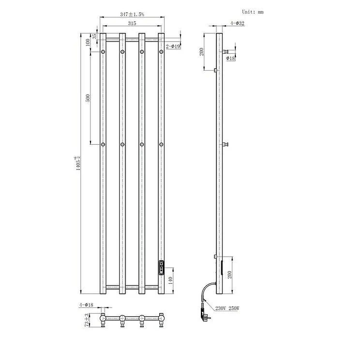 Best Design Elektrische badkamerradiator Velten-Glossy - b x h: 34,6 x 140,5 cm