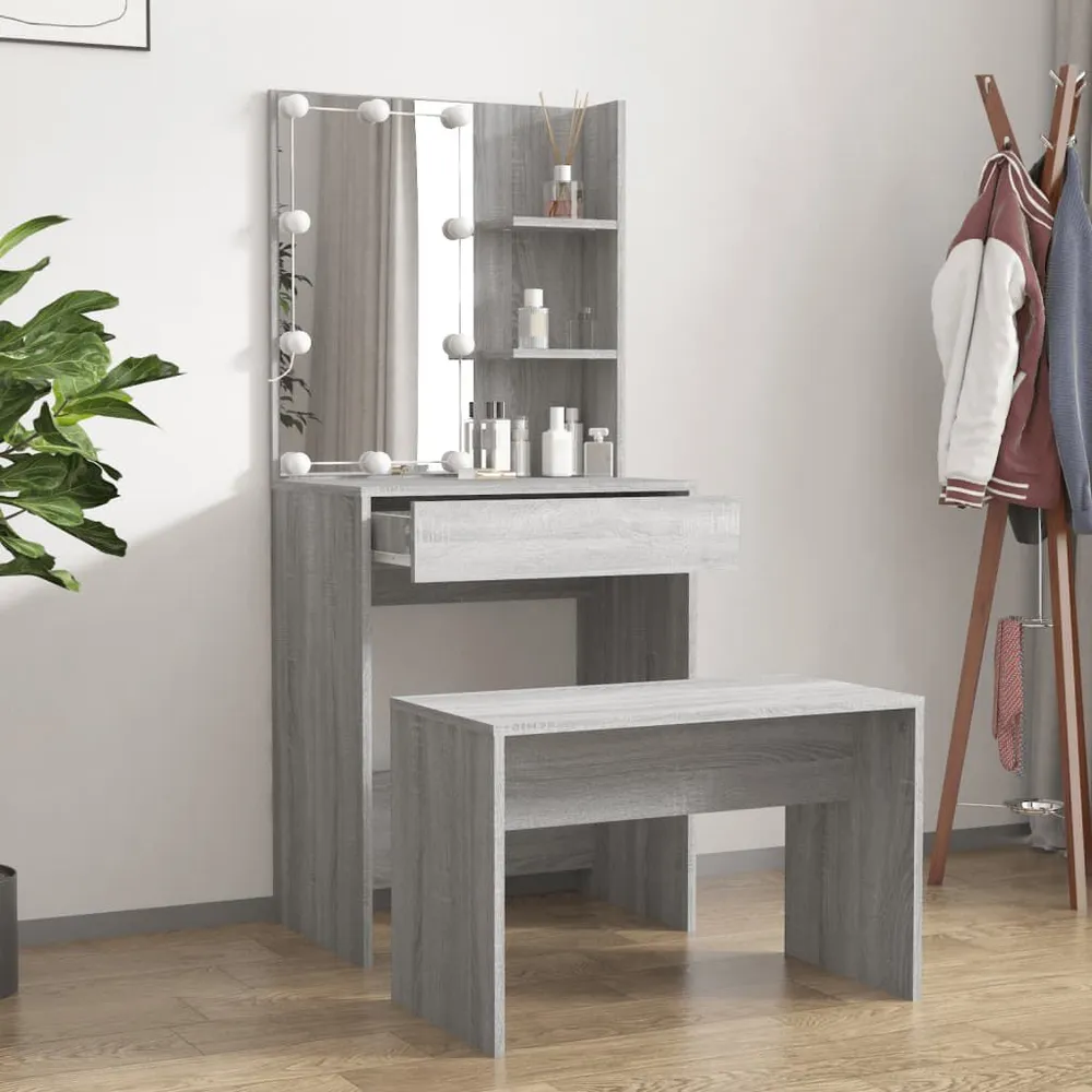 Decoupeer Kaptafelset met LED's bewerkt hout grijs sonoma
