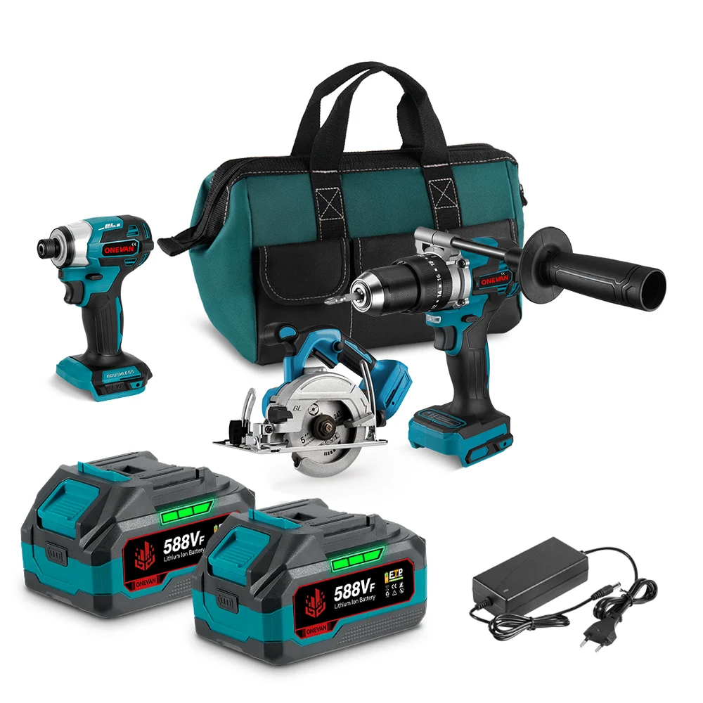 ONEVAN 125mm Circular Saw & 13mm Electric Drill & 1/4" Screwdriver Brushless Accu-aangedreven 3‑Pc. Combo Kit 6.0Ah Heavy...