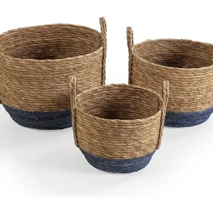 Set van 3 Iria natuurlijke vezelmanden met handvatten, blauw/natuurlijk CE Goedgekeurd