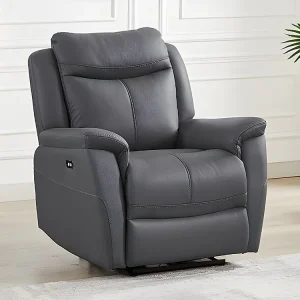 Elektrische relax-fauteuil van antracietgrijs vaarsleer NOMAJO
