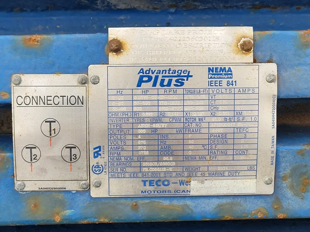 300 hp, 575 volts, 1788RPM, 449T Electric Motor APHS00044T