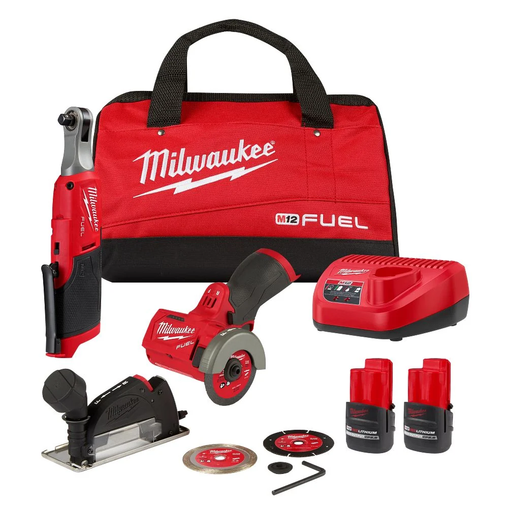 Compact Milwaukee Tools M12 FUEL RATCHET + CUTOFF KIT 2567-22HOC
