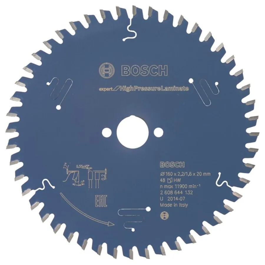 Bosch cirkelzaagblad - Laminaat/HPL/Trespa - 160x20x2.2mm - 48 tands