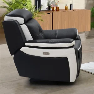 Elektrische relaxfauteuil leer ANGELIQUE - Zwart/ wit met LED Werklamp
