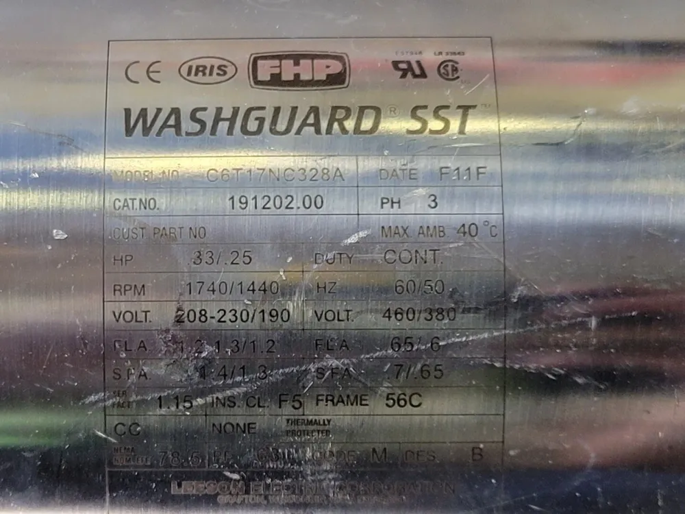 1/3 hp, 208/230 Volts, 1800 Rpm, 56C General Purpose Washdown Motor C6T17NC328A