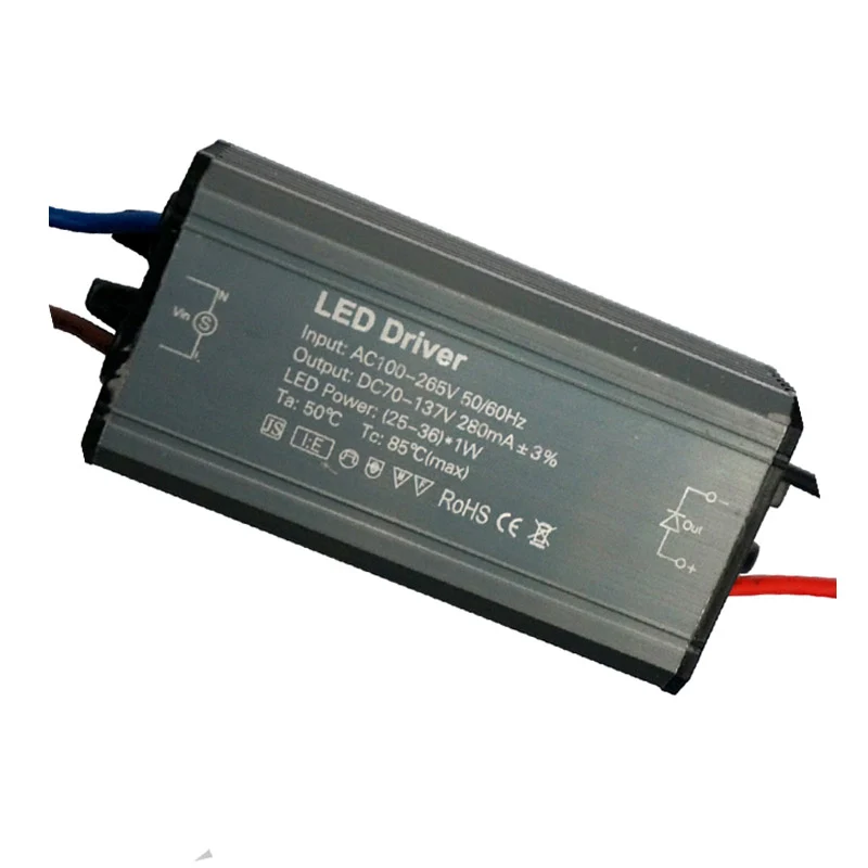 25-36W 280mAmp DC 70V-137V waterdichte constante stroom LED-transformator~3289