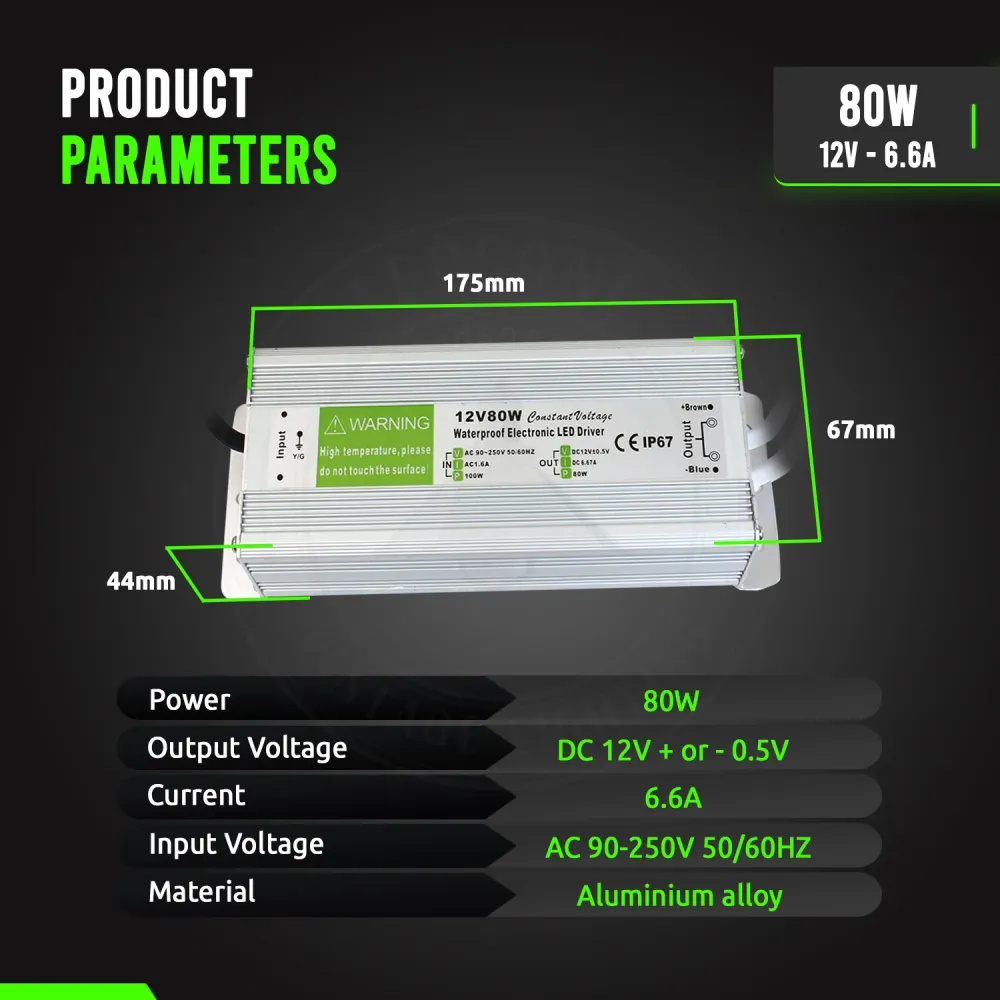 IP67 waterdichte DC 12V 80W LED-driver LED-voedingstransformator ~ 3374
