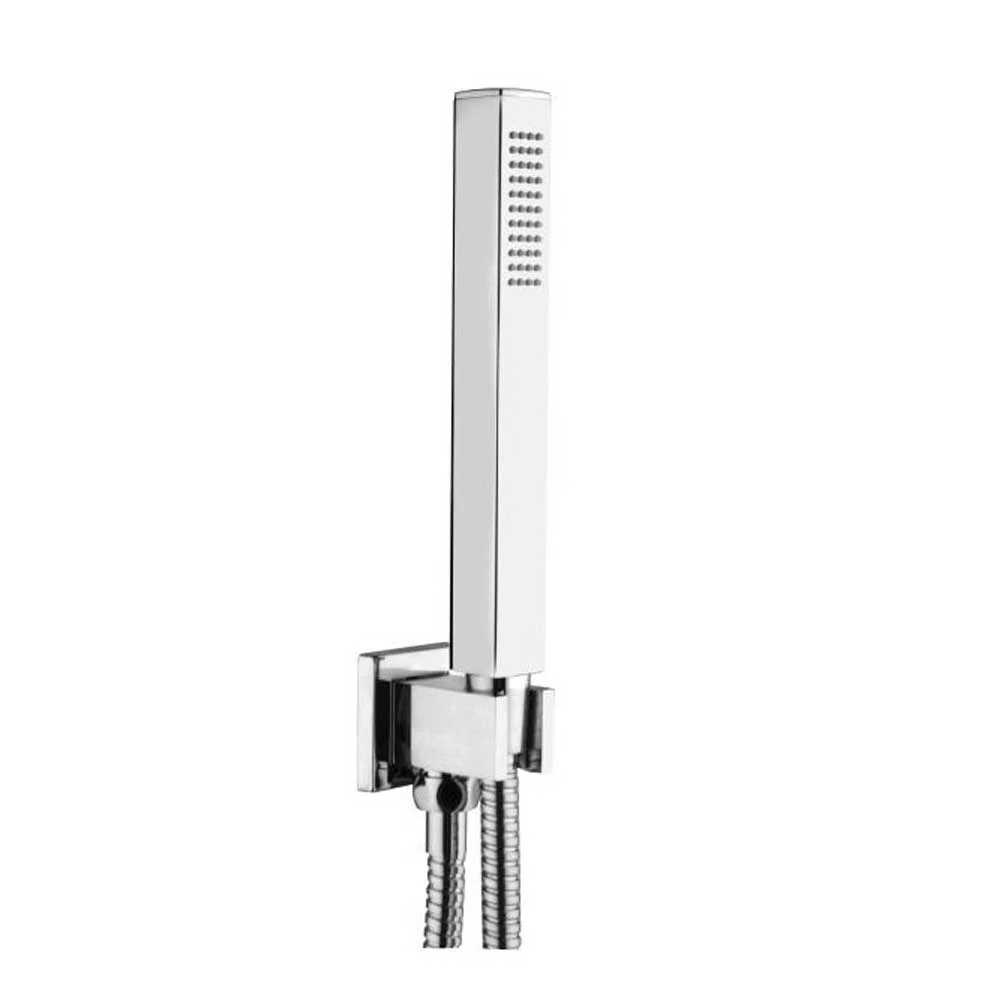 Practical shower kit, rectangular water outlet. Square anti-limescale hand shower and double crimped flexibel hose 150 cm