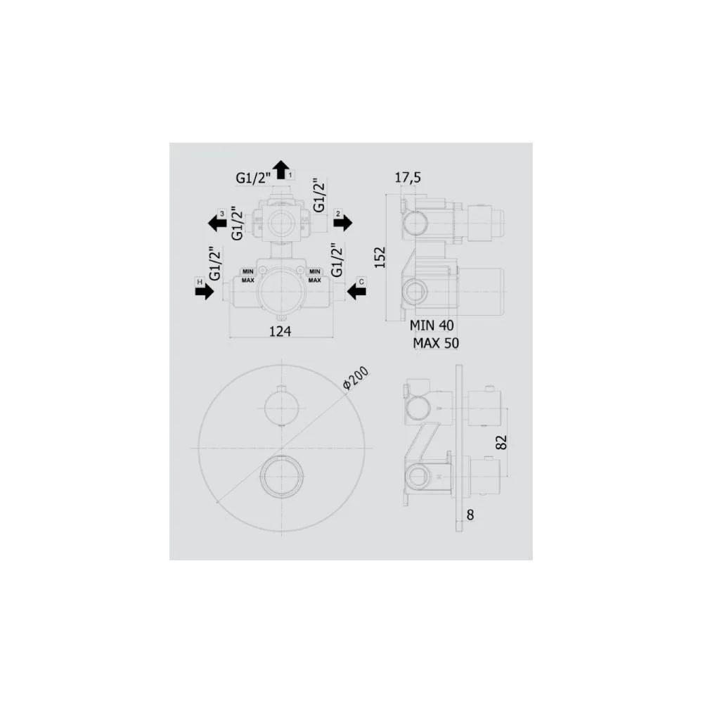 Built- thermostatic shower mixer 3 outlets Light series model LIQ019HGSP matglans honey gold Paffoni