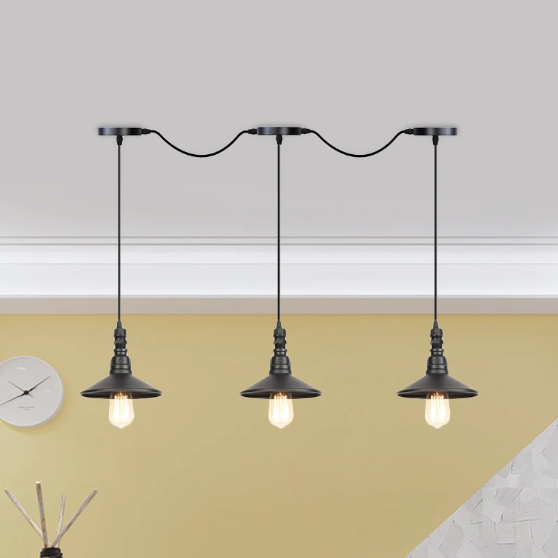 3/5/7 Heads Schotel Meervoudig Hanglamp Industrieel Zwart Afwerking Ijzer Tandem Hanglamp Armatuur
