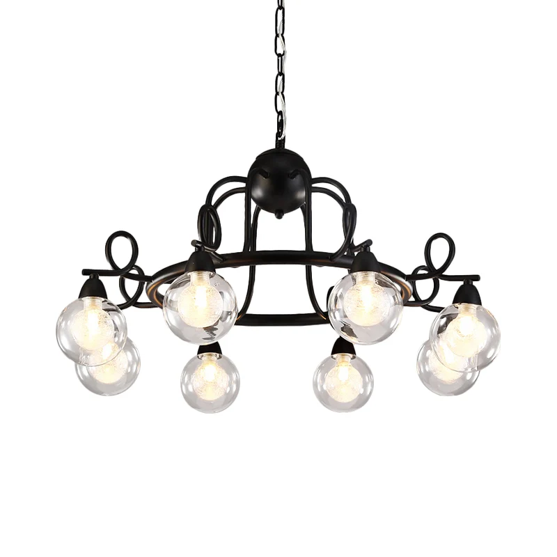 6/8-lichts hanglamp, rustieke minibol, hangende kroonluchter van schitterend glas, zwart met SOS-functie