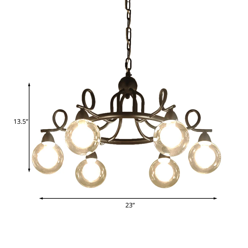 6/8-lichts hanglamp, rustieke minibol, hangende kroonluchter van schitterend glas, zwart met SOS-functie