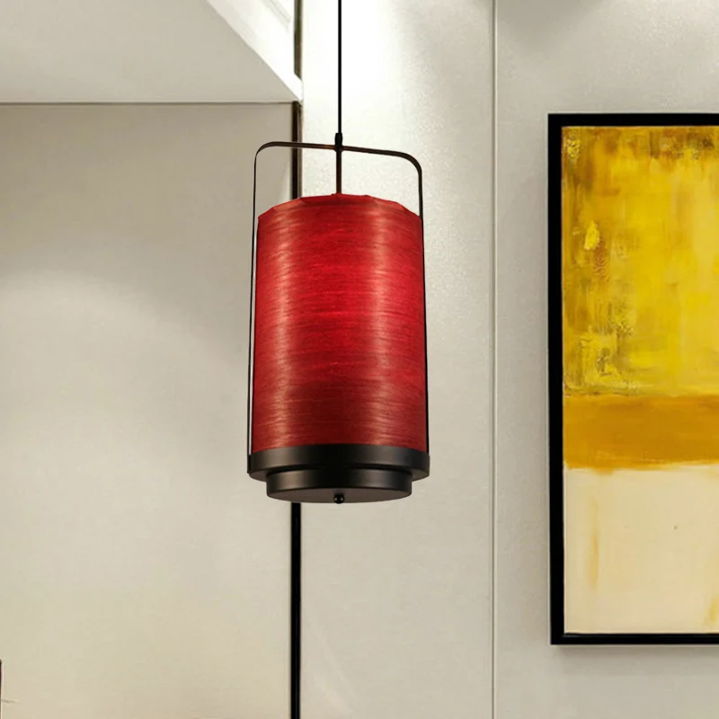 Cilindrische hanglamp moderne stof 1 zacht wit/rood/groen hanglamp voor eetkamer