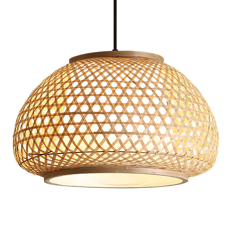 Globe hangende hanglamp met rotan kap Azië-stijl 1-lichts hangende plafondlantaarn lichtbruin met SOS-functie