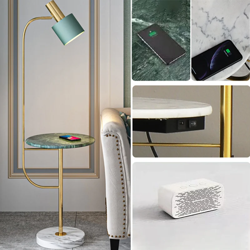 Grenade Draaibare vloerlamp Postmoderne metalen 1-lichts staande lamp met marmeren blad en voet met SOS-functie