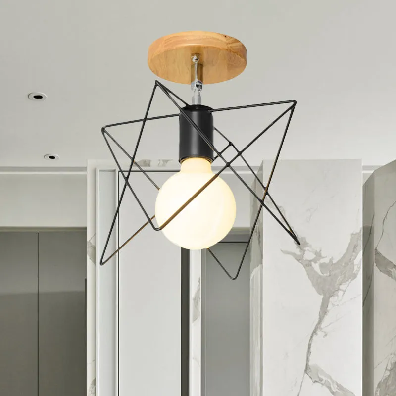 Handzaam driehoek/urn metalen semi-inbouwlamp met draadbeschermer Industriële retro plafondlamp met 1 hoofdslaapkamer