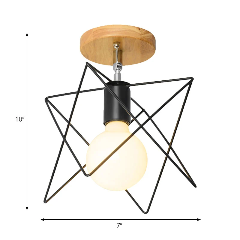 Handzaam driehoek/urn metalen semi-inbouwlamp met draadbeschermer Industriële retro plafondlamp met 1 hoofdslaapkamer