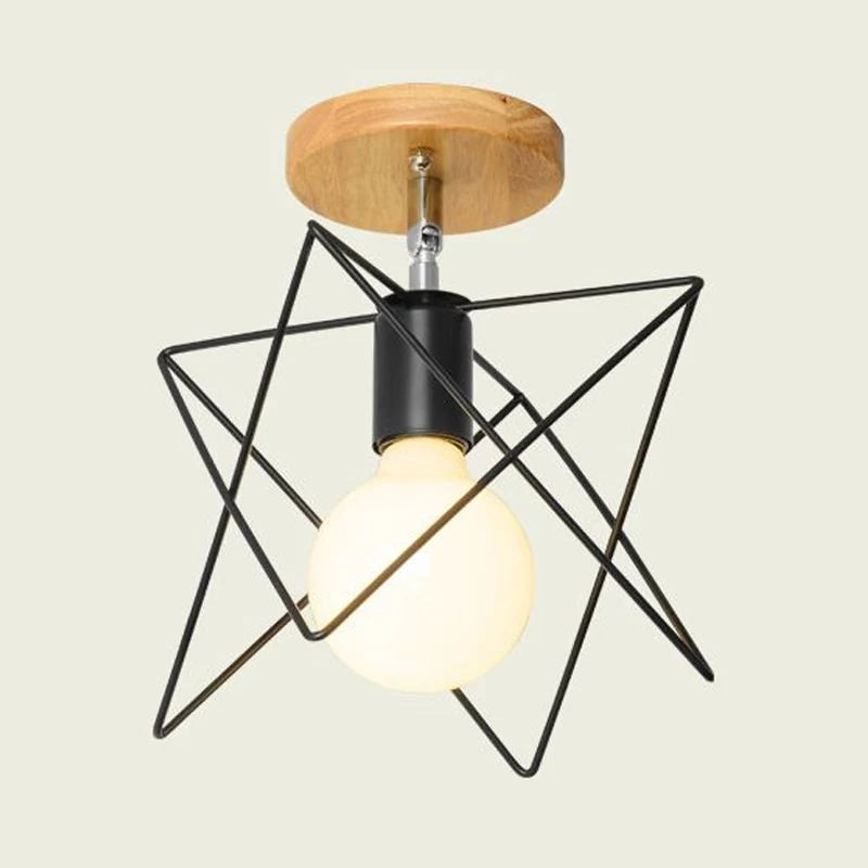 Handzaam driehoek/urn metalen semi-inbouwlamp met draadbeschermer Industriële retro plafondlamp met 1 hoofdslaapkamer