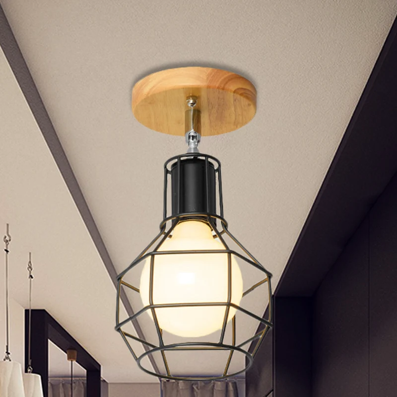 Handzaam driehoek/urn metalen semi-inbouwlamp met draadbeschermer Industriële retro plafondlamp met 1 hoofdslaapkamer