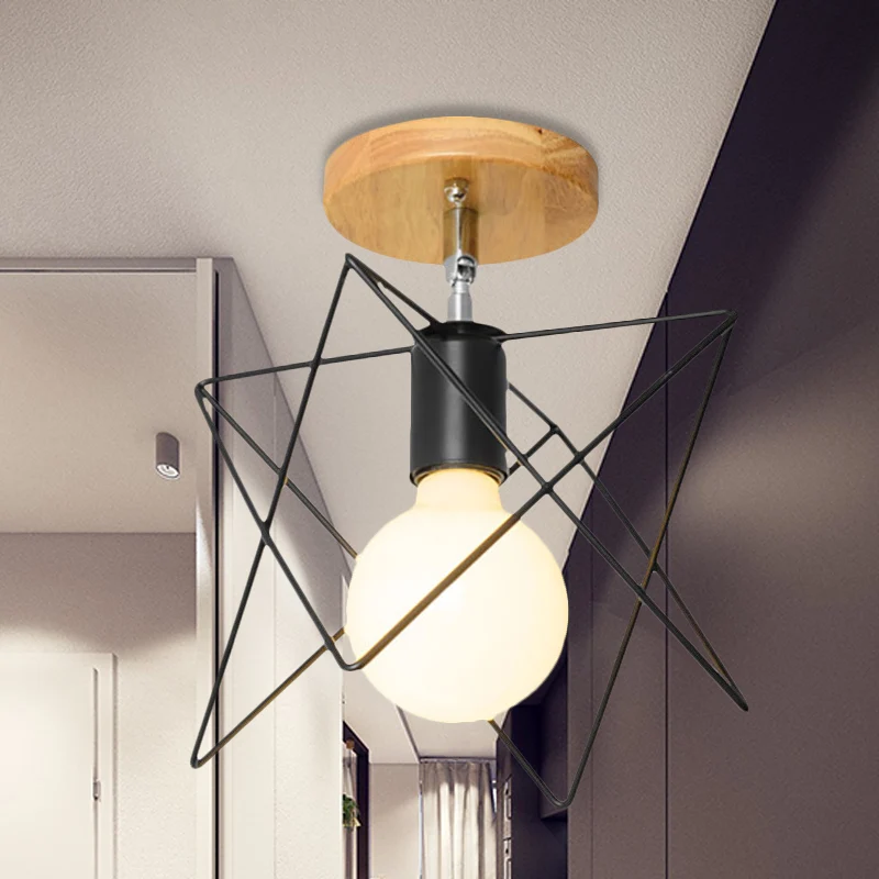 Handzaam driehoek/urn metalen semi-inbouwlamp met draadbeschermer Industriële retro plafondlamp met 1 hoofdslaapkamer
