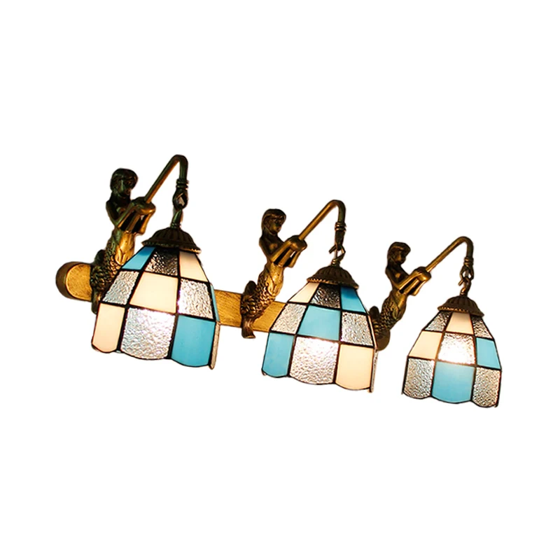 3 hoofden rasterpatroon wandlamp armatuur Tiffany lichtblauw/groen/helder ingedeukt glas schansverlichting