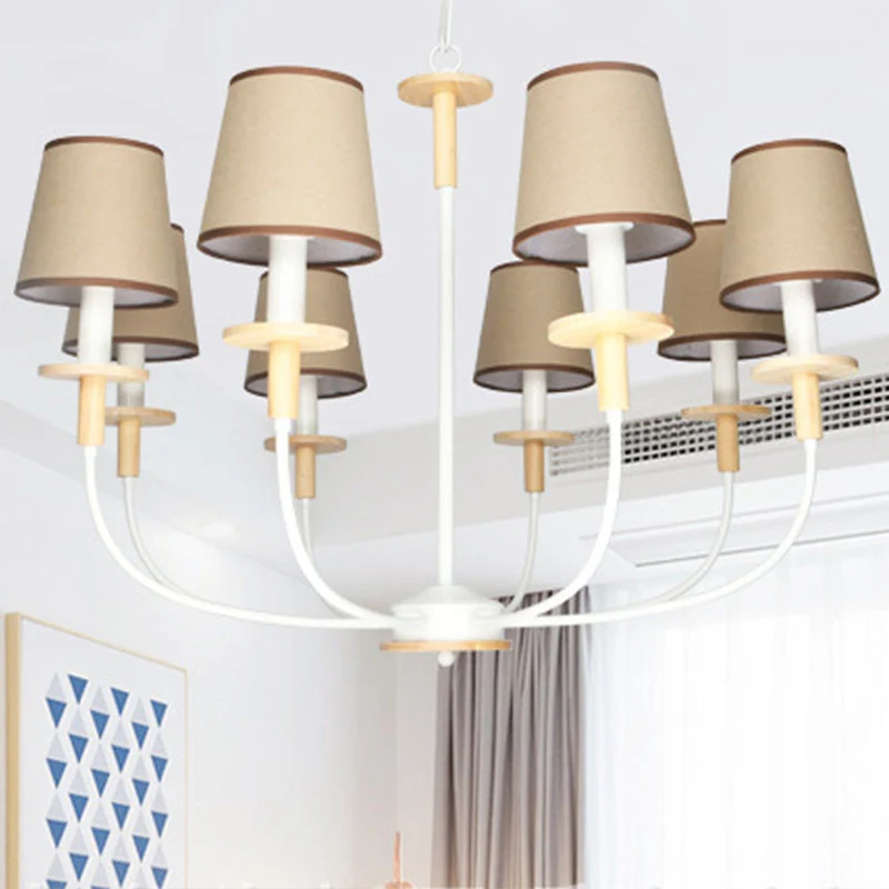 6/8 hoofden woonkamer kroonluchterlamp moderne vlas hanglamp met ton stoffen kap